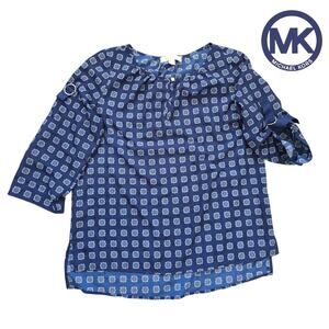 Michael Kors Size M Women's Blouse Long Roll Up Sleeve Blue